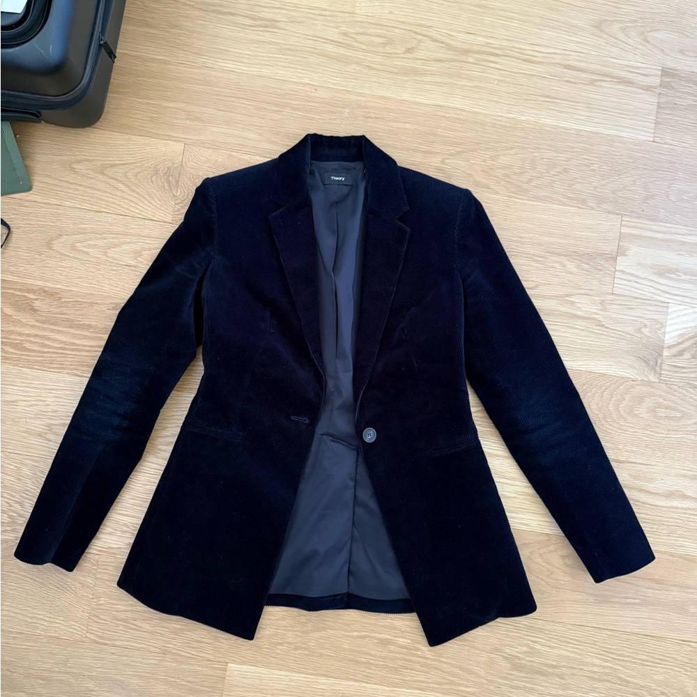 Theory Navy Blue Corduroy Velvet Women's Blazer sz 2